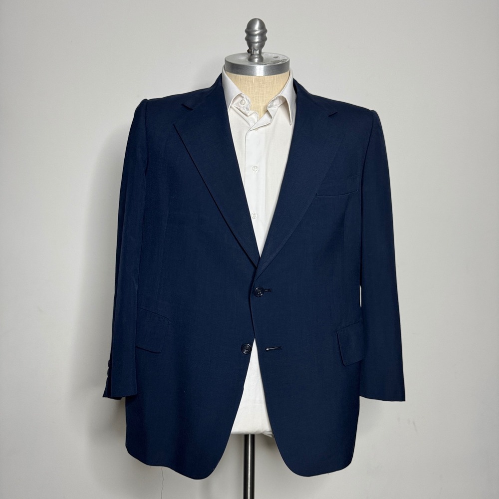 1960s Hart Schaffner Marx Men's Navy Blue Wool Blend Blazer Jacket 2 Button Coat